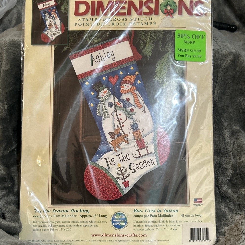 DIMENSIONS TIS THE SEASON‎ STOCKING CROSS STITCH KIT 8782 SNOWMEN